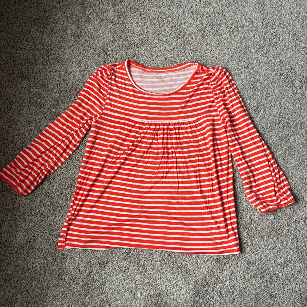 LOFT Size XS Orange/White Striped Blouse